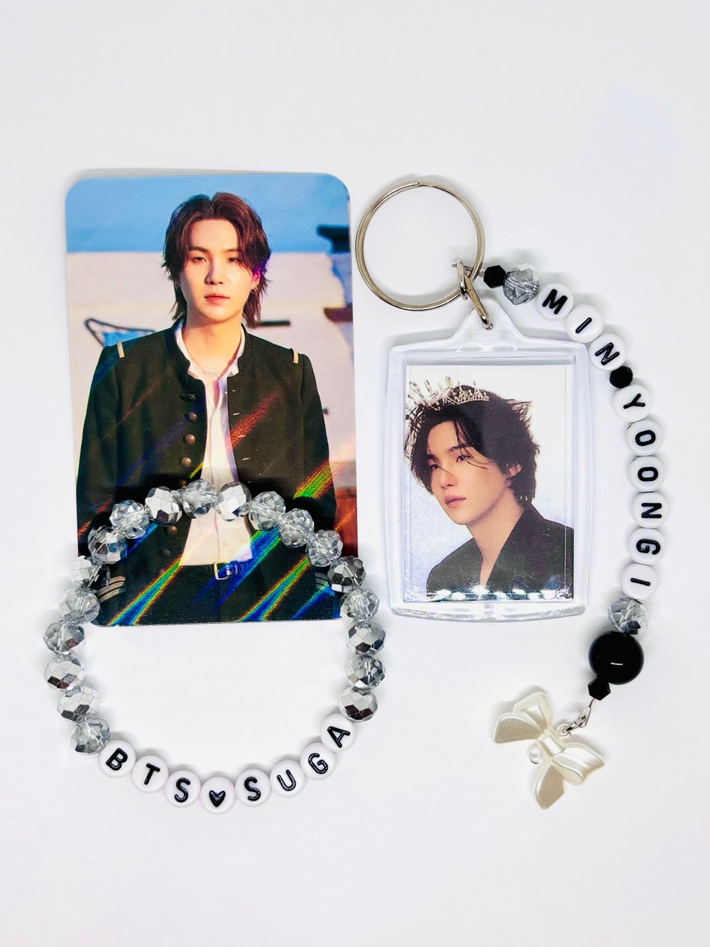 (3pcs) BTS SUGA MIN YOONGI PHOTO KEYCHAIN BRACELET PHOTO CARD BUNDLE